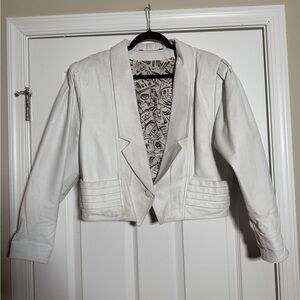 Vintage 80s Yessica Genuine Pigskin White Leather Biker Jacket
